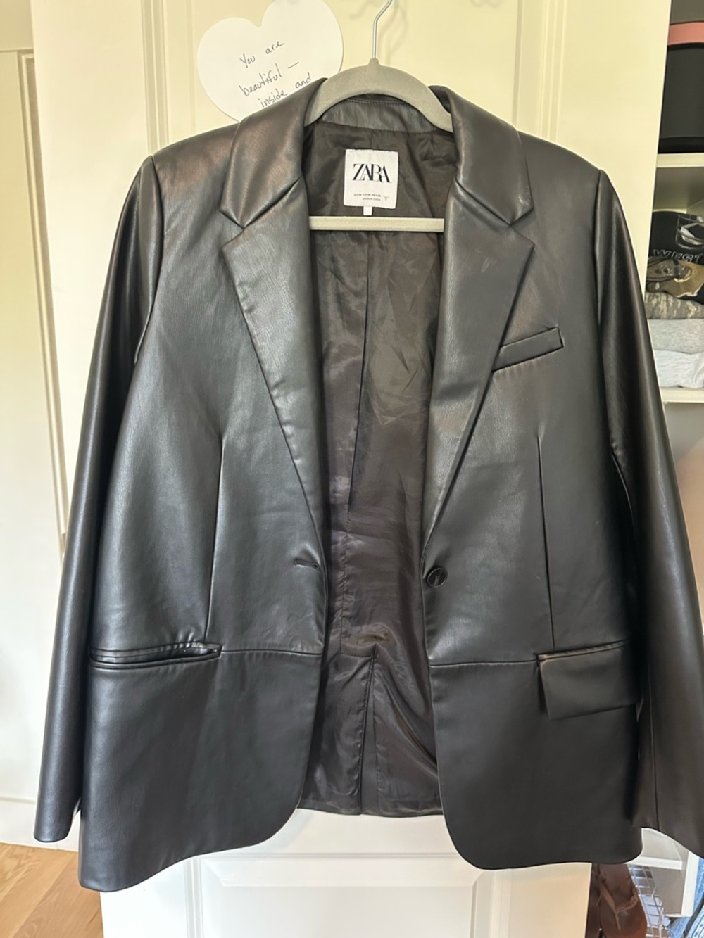 Zara Black Faux Leather Blazer